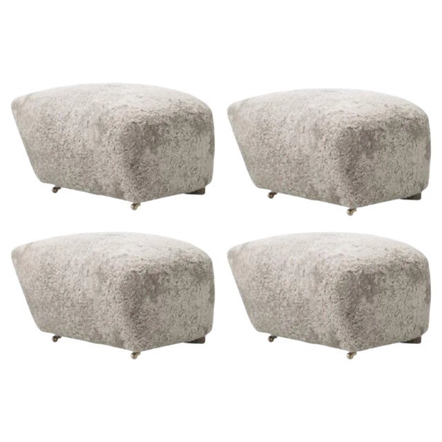 Green Tea Smoked Oak Sheepskin the Tired Man Footstools by Lassen, Set of 4 For Sale