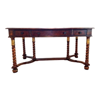 Vintage Hekman Furniture Barley Twist Desk With Tooled Leather Top - 56" X 30" X 30" For Sale