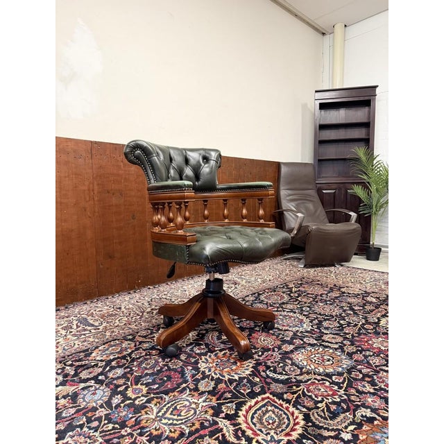 Wood English Chesterfield Office Chair For Sale - Image 7 of 8