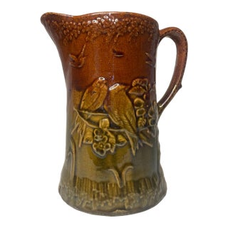 Rustic Farmhouse Fall Embossed Ceramic Pitcher For Sale