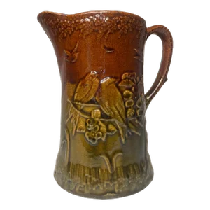 Vintage Fall Rustic Farmhouse Embossed Ceramic Pitcher in Rust, Green & Orange