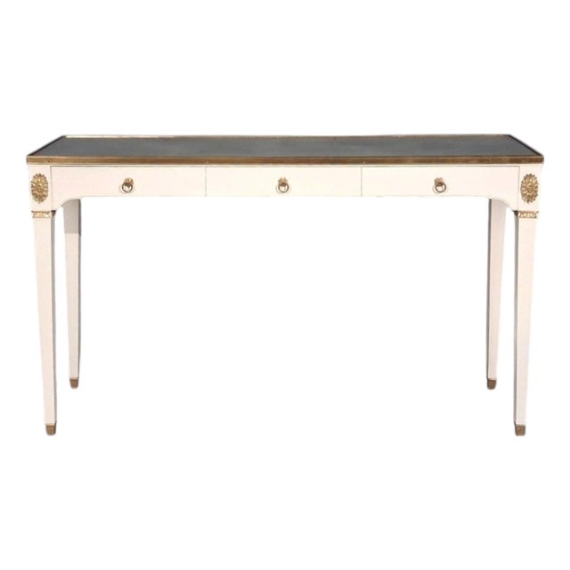 Maison Jansen Style, Console Table, White Painted Wood, Mirror, France, 1970s For Sale