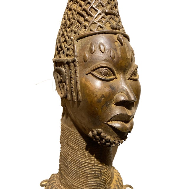 Benin Bronze Head of King Oba Nigeria African Chairish