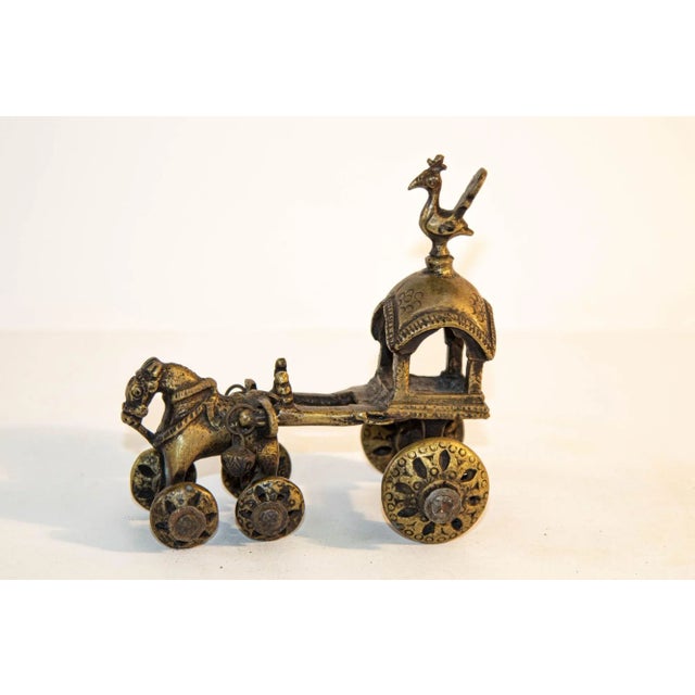Bronze Antique Hindu Bronze Temple Horse and Chariot Statue Toy on Wheels India For Sale - Image 8 of 12