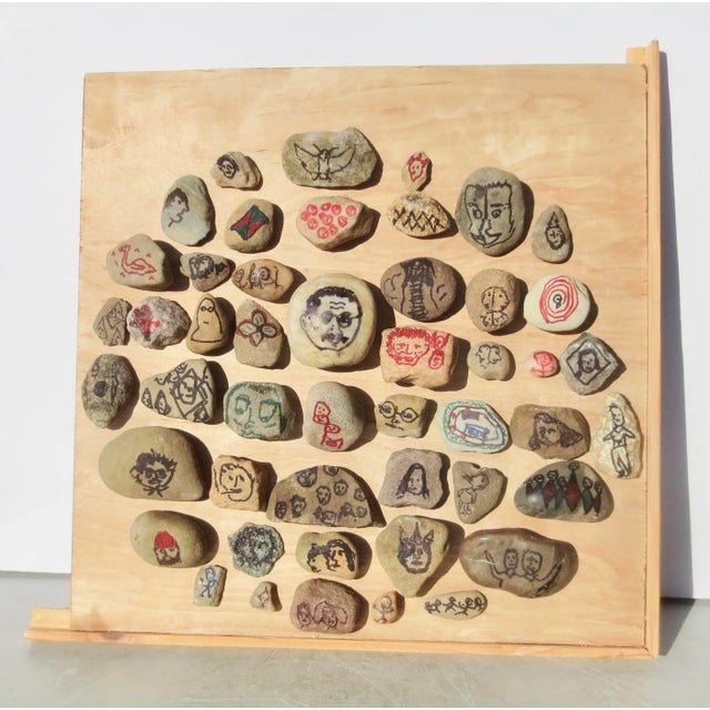 Basil Mavrovitis ( American 1955) outsider artist, made a stone collage of marker portraits mounted to equally discarded...