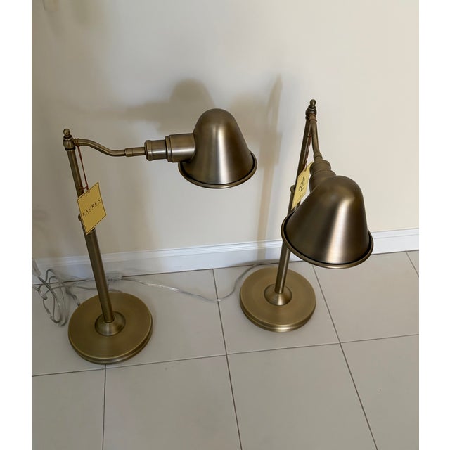 Contemporary Ralph Lauren Adjustable Antique Brass Table Lamps - A Pair For Sale - Image 3 of 9