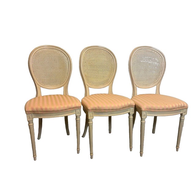 Vintage French Louis XVI Style Oval Cane Back Dining Chairs, Set of 6, C. 1970s For Sale - Image 4 of 17