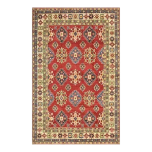 Caucasian 6’6” X 10’1” Red Wool Tribal Hand-Knotted Oriental Rug