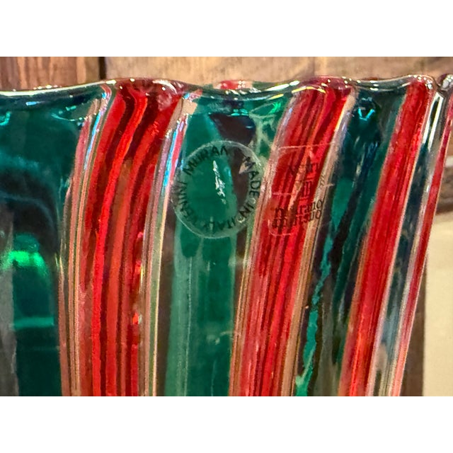 Gio Ponti Vintage Gio Ponti for Venini Red and Green "A Cane" Glass Vase Murano Italy c.2002 For Sale - Image 4 of 4