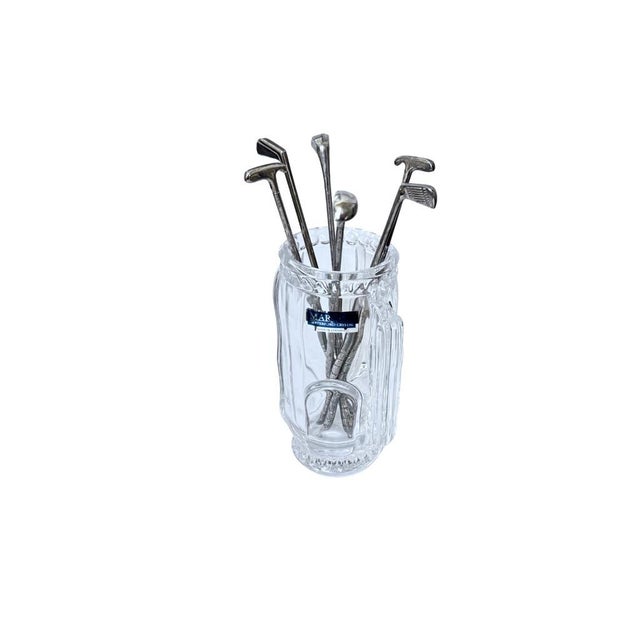 Marquis Waterford Crystal Golf Bag Holder W/ 6 Silver-Plated Golf Club Stirrers Made in Germany For Sale - Image 12 of 12