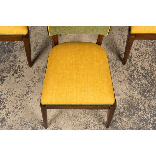 Set of 6 French Art Deco Maple Dining Chairs in Yellow and Moss Green, 1930s For Sale - Image 4 of 18