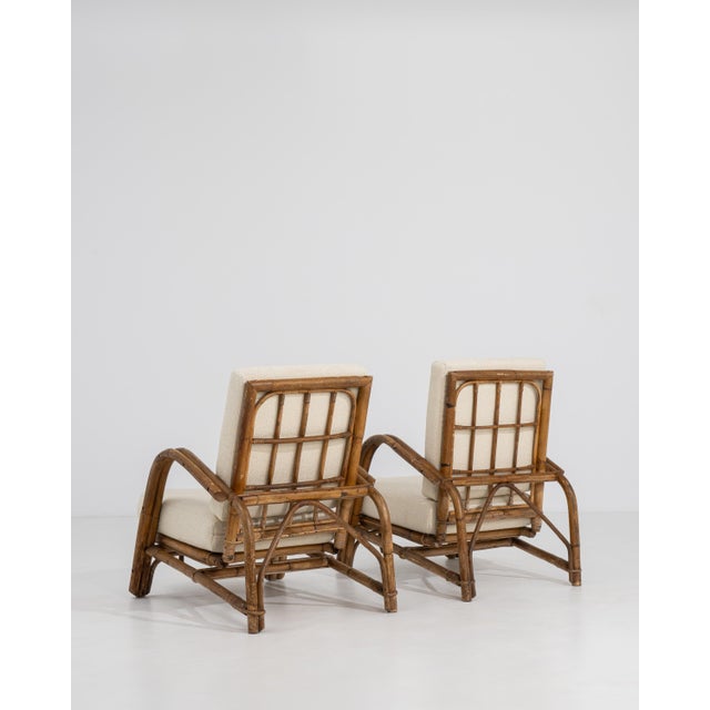 Pair of Faux Bamboo Reclining Armchairs With Bouclé Upholstery Cream Mid 20th Century For Sale - Image 13 of 16