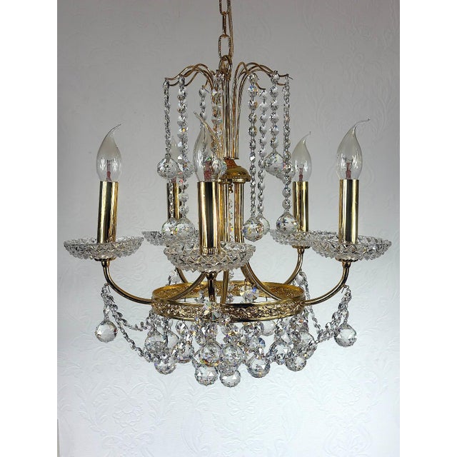 Brass and Lead Crystal Five-Light Chandelier from Schröder, 1970s For Sale - Image 4 of 12