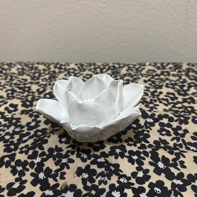 White White Ceramic Lotus Tealight Holder For Sale - Image 8 of 8