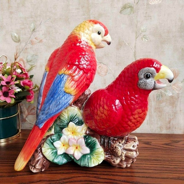 Hand-Painted Porcelain Parrot Figurine – 10.2" Colorful Ceramic Bird Sculpture For Sale In Los Angeles - Image 6 of 8