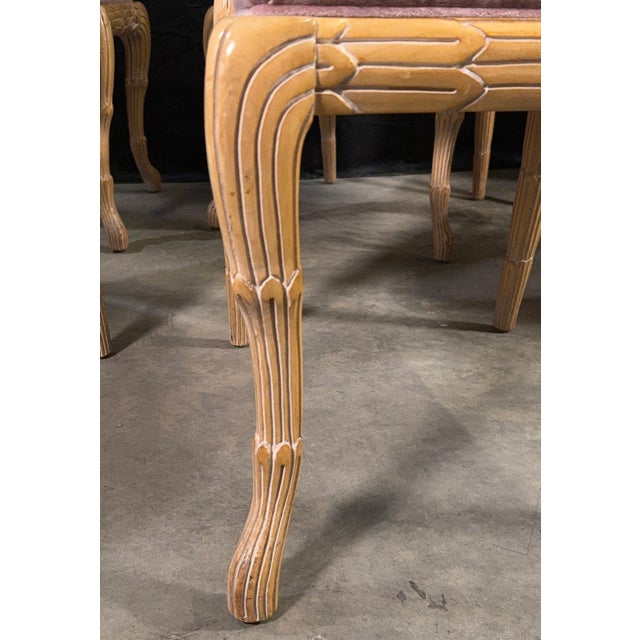 c.1970's Carved Florentine Faux Bois Italian Dining Chairs in Velvet, Attributed to Chelini - Set of 6 For Sale In Providence - Image 6 of 16