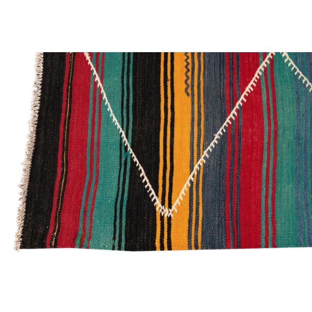 Yellow Vnitage Persian Kilim Handmade Multicolor Tribal Wool Runner For Sale - Image 8 of 11