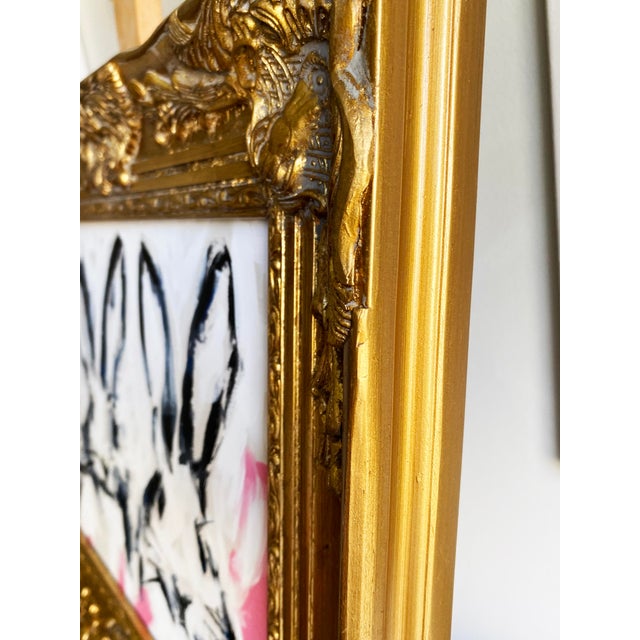 Bunny Hop Original Acrylic Painting in Victorian Gold Gilded Frame For Sale - Image 4 of 6