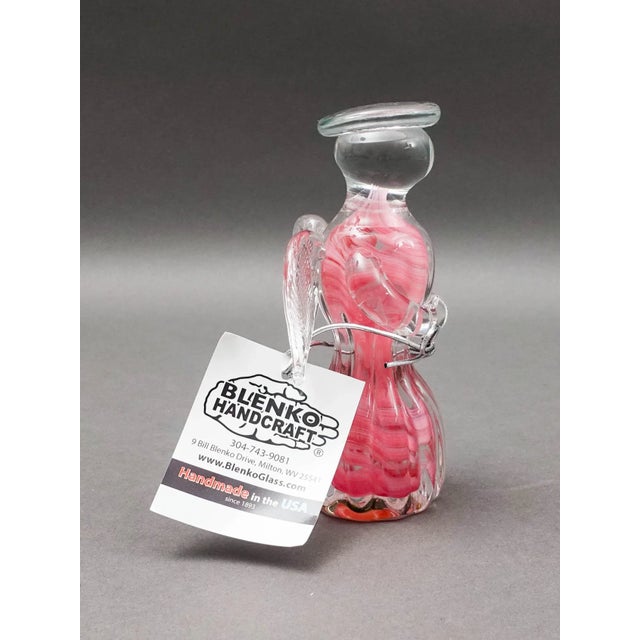 Blenko Angel Pink Swirl Hand Blown Art Glass Figurine Sculpture. Measures approximately 2 3/8" long, 2" wide, 5 3/8" high.