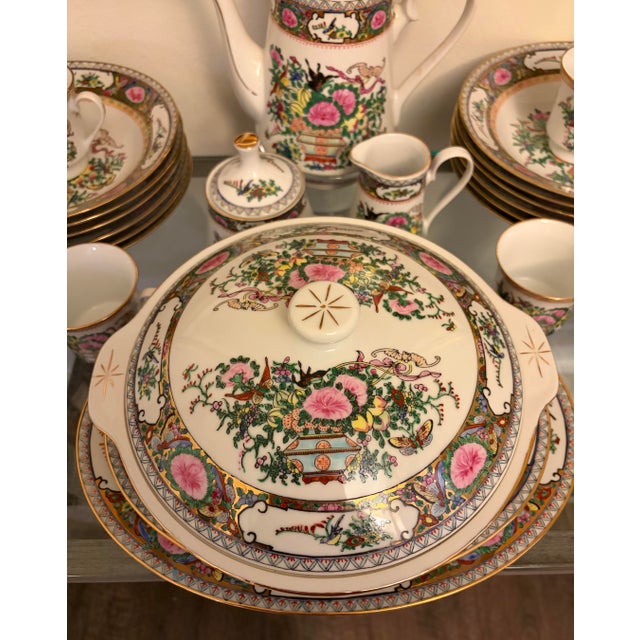 Vintage Canton Famille Rose 96pc Hand Painted China Set Flawless Condition* Complete Place Settings for 12 For Sale - Image 4 of 12