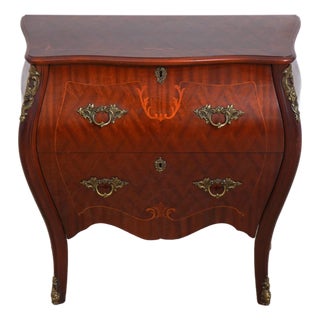 French Style Inlaid Mahogany Bombe Chest Commode For Sale