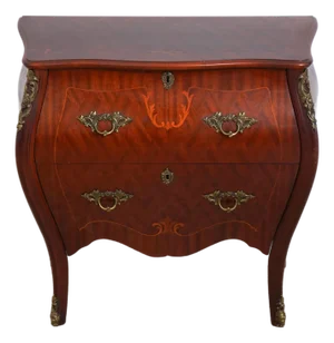 French Style Inlaid Mahogany Bombe Chest Commode