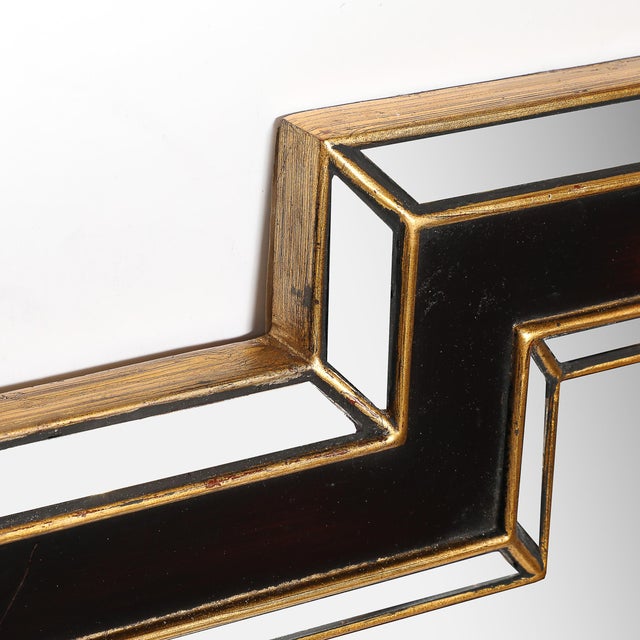 Silver Mid-Century Etruscan Key Form Segmented Umber Lacquered & Giltwood Lined Mirror For Sale - Image 8 of 9