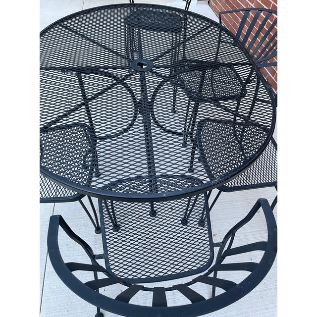 Vintage Wrought Iron Patio Garden Set 6 Chairs 54" Oval Table Minimalist For Sale - Image 14 of 17