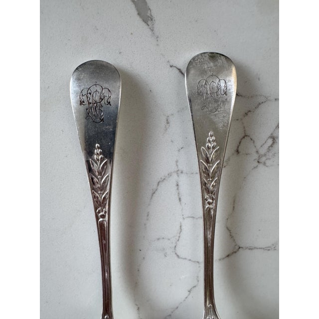 Antique Orfevrerie Christofle "Canaux Laurier" Monogramed Cutlery Set of 24 - 12 Dinner Knife and 12 Fork - 8" Long For Sale In Philadelphia - Image 6 of 11