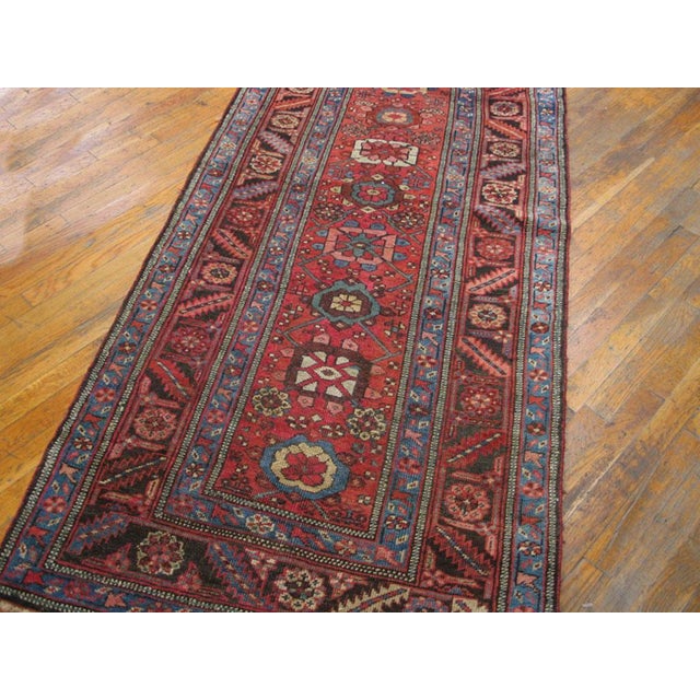 1880s Red Geometric Tribal Antique Persian Bakshaiesh Rug 3' X 10'4" Handknotted Wool Carpet For Sale In New York - Image 6 of 6