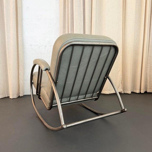 Metal 1930s Art Deco Steel and Leather Rocking Chair by Wolfgang Hoffman For Sale - Image 7 of 10