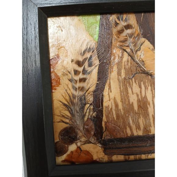 2000 - 2009 Nature Collage Mini Art Painting Bark Wood Australia Paper Feathers Black Frame For Sale - Image 5 of 11