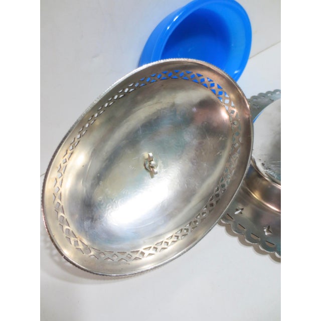 SilverPlate Butter Dish W. Blue Oplaine Liner Circa 1850s For Sale - Image 9 of 9