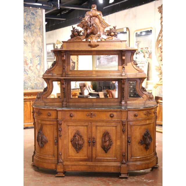 19th Century French Saint Hubert Carved Oak Hunt Buffet With Marble Top For Sale - Image 11 of 16
