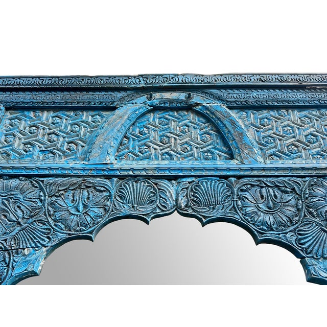 Indian Antique Blue Raja Architectural Mirror For Sale - Image 3 of 6