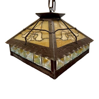 1940s Arts & Crafts Stained Glass Fixture For Sale