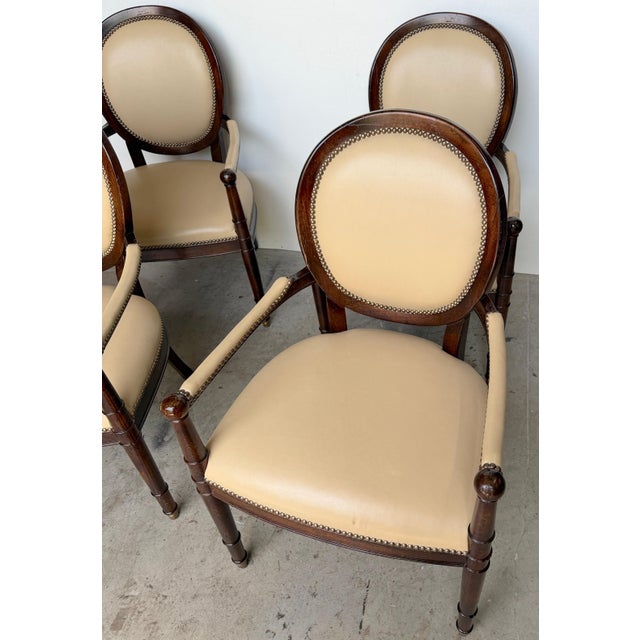 Set of 4 Baker Milling Road Neoclassical Mahogany & Parchment Leather Armchairs For Sale - Image 12 of 17