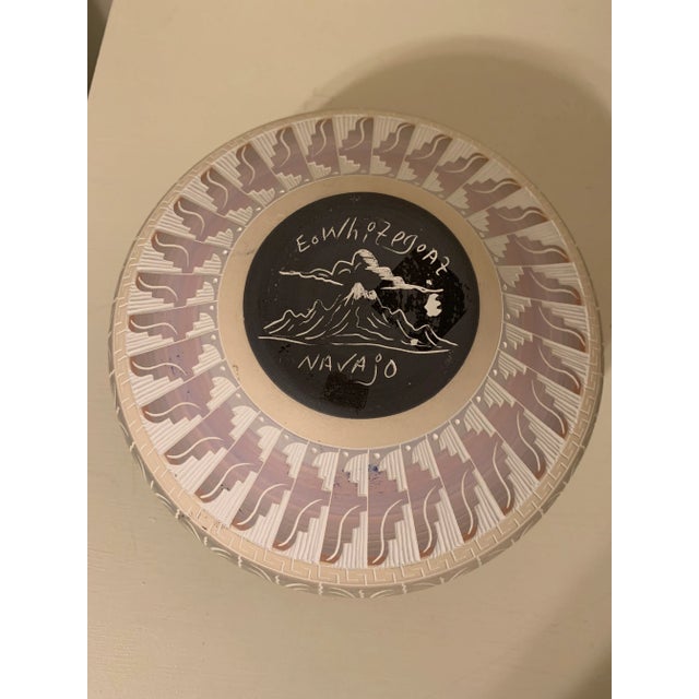 Late 20th Century Vintage e.o. Whitegoat Navajo Pottery Colorful Etched Seed Pot For Sale - Image 5 of 12