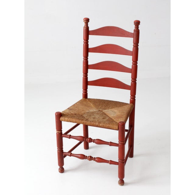 Mid 20th Century Vintage Red Ladder Back Rush Seat Chair For Sale - Image 5 of 18