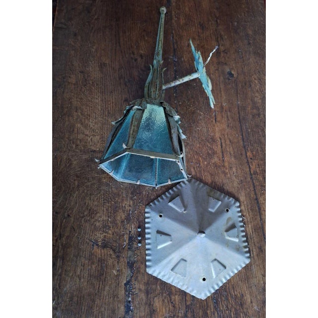 Metal Mid-Century French Iron Outdoor Lantern with Acanthus Leaves For Sale - Image 7 of 10