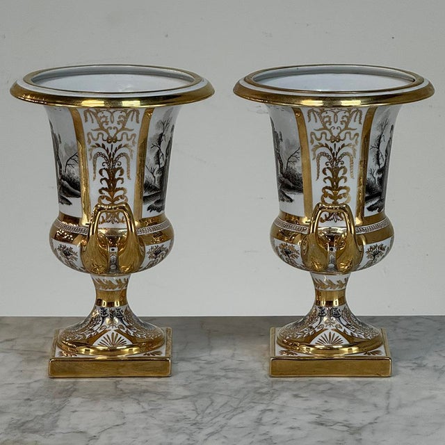Pair Antique Ritzenhoff & Breker Neoclassical Porcelain Mantel Vases For Sale In Dallas - Image 6 of 18