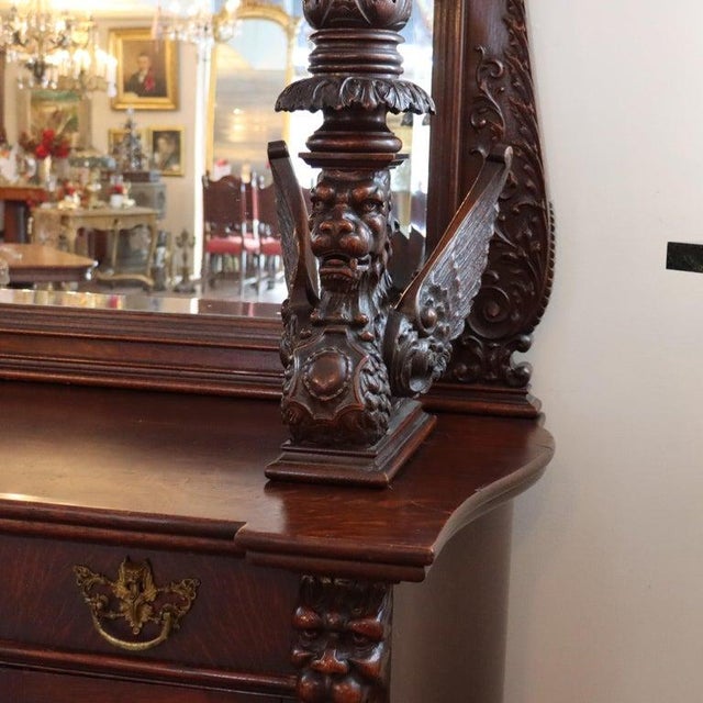 Monumental Antique Rj Horner Heavily Figural Winged Griffin Carved Oak Sideboard, Attributed For Sale - Image 4 of 18