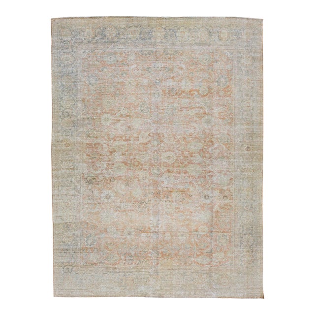 1900s Antique Persian Mahal Handmade Shabby Chic Rust Wool Rug With Allover Design For Sale