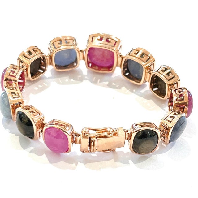 Gemstone Bochic “Capri” Ruby & Multi Fancy Sapphire & Ruby Bracelet Set In 18K Gold & Silver For Sale - Image 7 of 9