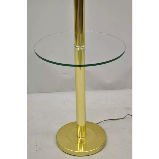 Metal Vintage Mid-Century Modern Lucite Brass Glass Pole Floor Lamp Side Table For Sale - Image 7 of 11