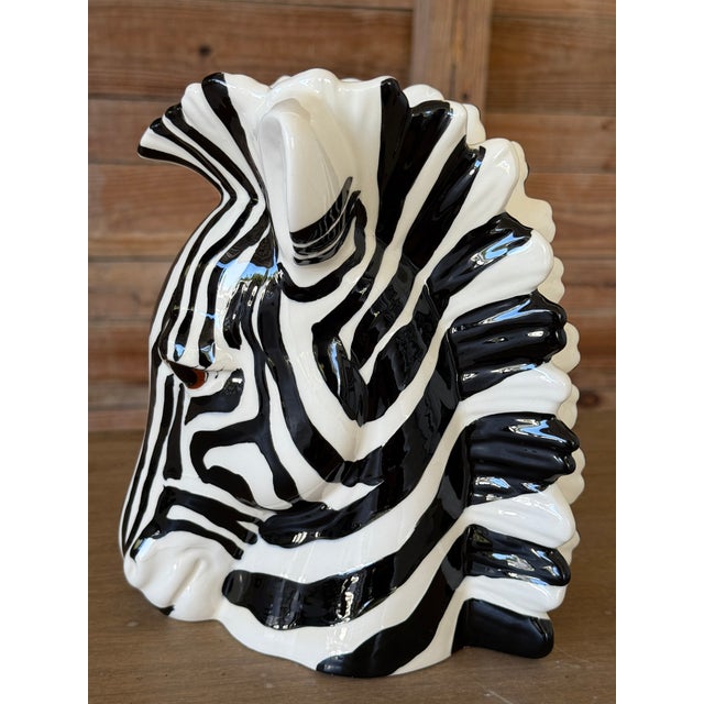 Fitz and Floyd Vintage Regency Ceramic Glazed Zebra Head Vase For Sale - Image 4 of 10