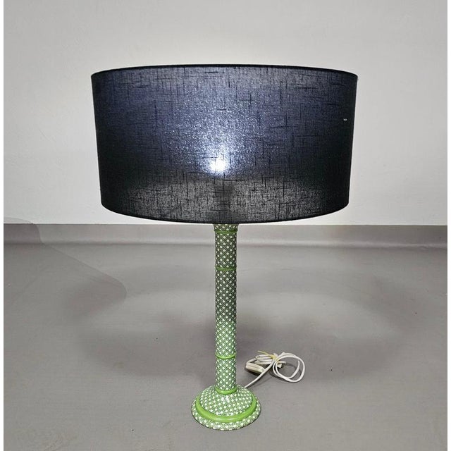 Green Glazed Ceramic Table Lamp with Webbing Pattern For Sale - Image 14 of 16