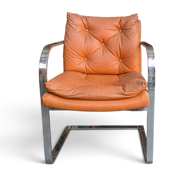 Vintage Chrome-Finish Steel Cantilever Lounge Chair in Orange Vinyl For Sale In Los Angeles - Image 6 of 9
