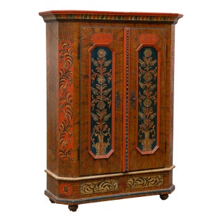 Hand-Painted Folk Wardrobe with Monogrammed AMW, Southern Germany, 1824 For Sale