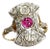 18k Gold Art Deco Antique Pink Sapphire & Diamond Shield Ring Size 7 1/2 For Sale